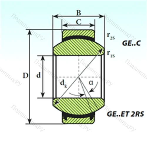 Подшипник скольжения сферический GE 70 ET 2RS от производителя  ISB