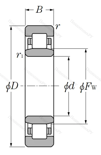 Роликовый цилиндрический подшипник NU 2222 от производителя  NTN