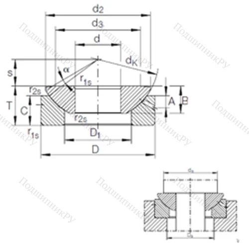 Подшипник скольжения сферический GE 100 AX от производителя  INA